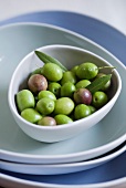 Freshly picked olives in a small bowl