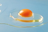 Egg yolk and egg white on a glass plate