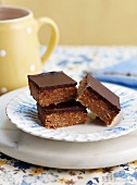 'No bake' chocolate brownies on a plate