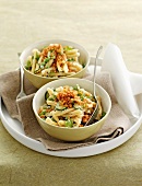 Pasta with spring vegetables and goat's cheese