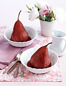 Pears poached in red wine