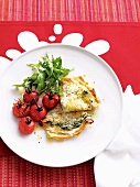 Crepes with ricotta, spinach and roasted tomatoes