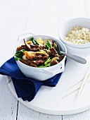 Stir fried beef with Chinese cabbage and peanuts (Asia)