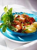 Basil chicken and boiled potatoes