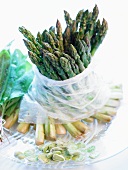 Green asparagus in a plastic bag