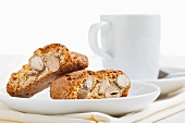 Biscotti (Italian almond biscuits) on a white plate