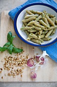 Whole Wheat Penne Pasta with Pesto Sauce; Fresh Ingredients