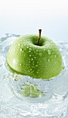 Granny Smith apple in a block of ice