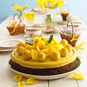 A simnel cake on an Easter table