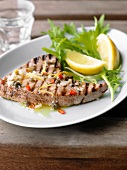 Grilled tuna with capers and chilli