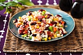 Rice salad with ham, vegetables and sweetcorn