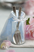 Cutlery in a preserving jar