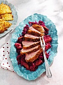 Roast duck with rhubarb-red cabbage