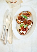 Toasted bread topped with goat's cheese and figs