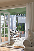 View from living room into courtyard of renovated country house