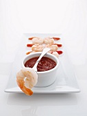 Shrimp Cocktail on a Platter with Fork; White Background