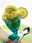Lime Ice Cream with a Lime Slice Garnish in a Dessert Glass