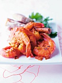King prawns with curry sauce and cinnamon