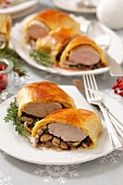 Pork fillet with mushrooms wrapped in strudel dough