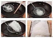 Rice vermicelli being fried