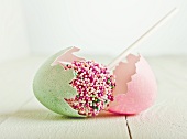 A cake pop in an Easter egg
