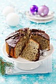 Poppy seed cake with chocolate icing for Christmas