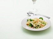 Spaghetti with broccoli and feta cheese