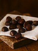 Edible chestnuts on a cloth