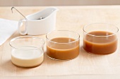Three sauces made using various binding agents