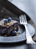 Chocolate-almond cake with blueberries
