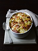 Potato gratin with cheese and bacon