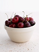 A bowl of wet cherries