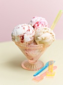 An ice cream sundae of mixed ice cream
