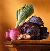 Red Onions, Purple Cabbage and Two Mushrooms