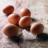 Six brown hen's eggs