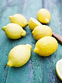 Lemons on a blue wooden surface
