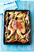 Roast chicken with chips and rosemary