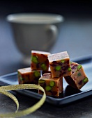 Pistachio and caramel cubes for Christmas