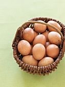 A basket of brown eggs