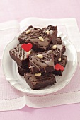 Brownies with almonds and heart decorations