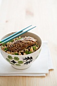 Beef with sesame on rice (Asia)