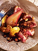 Duck breast with roasted fruit and raisin sauce