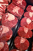 Raw Beef Shanks in Display Case at Market
