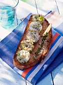 Bread topped with fish tartar