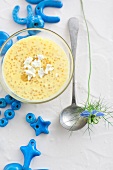Cream of courgette soup with feta cheese and caviar