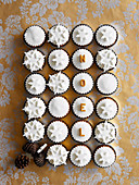 Christmas cupcakes decorated with white icing