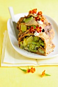 Wholemeal strudel filled with broccoli and blue cheese