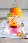 Marinated beetroot with goat's cream cheese and oranges
