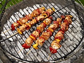 Chicken and pepper kebabs on a barbecue