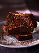 Three slices of chocolate loaf cake